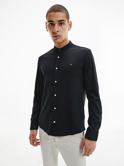 Calvin Klein Ruhák HU913127 | Calvin Klein Slim Jersey Band Collar Férfi Ing Fekete